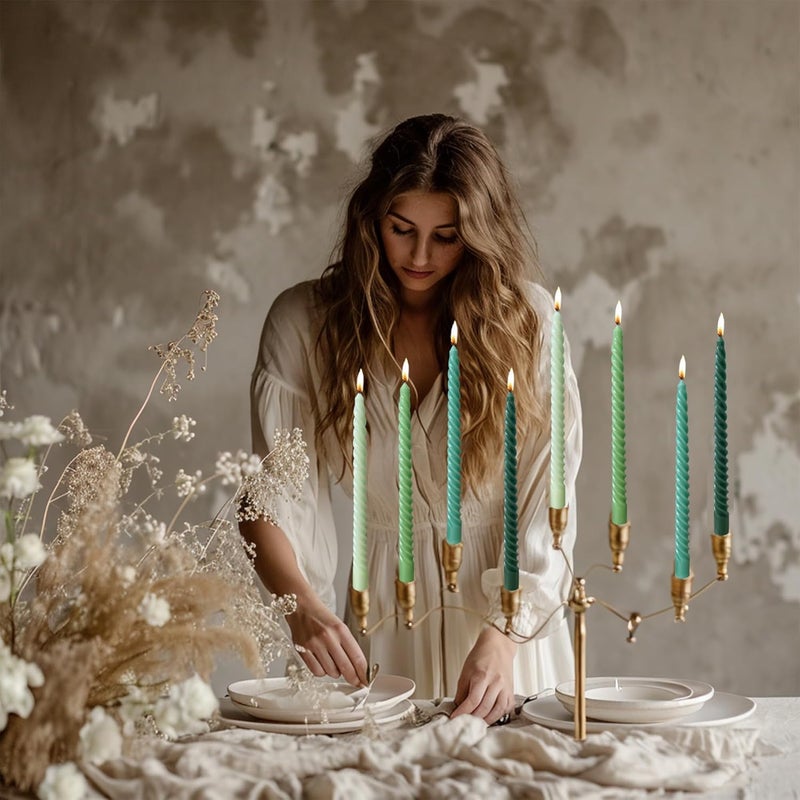 LPUSA Green Spiral Taper Candles Unscented Smokeless Long Tall Tapered Candles for Candlesticks Sticks Wedding Advent Home Decor Dinner Christmas,10 Inch,12 Pack(E-Gradient Green) - Image 3